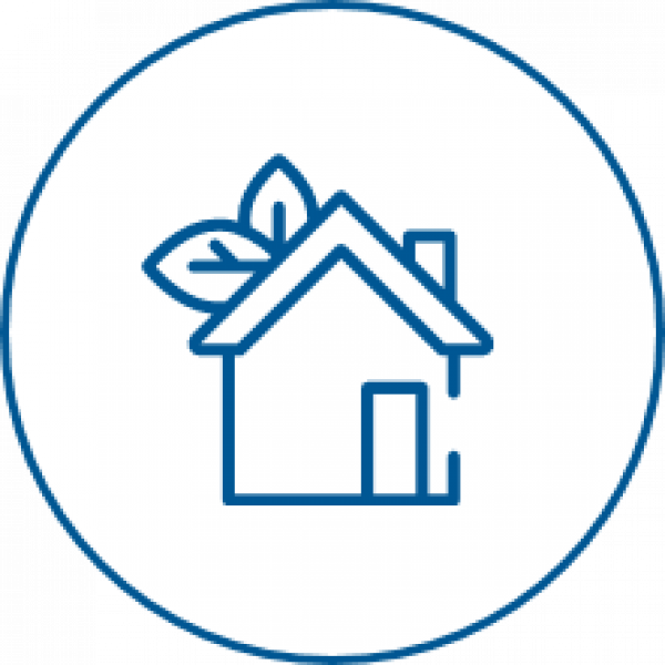 © neongrau A drawing of a house with leaves on the right side of the roof