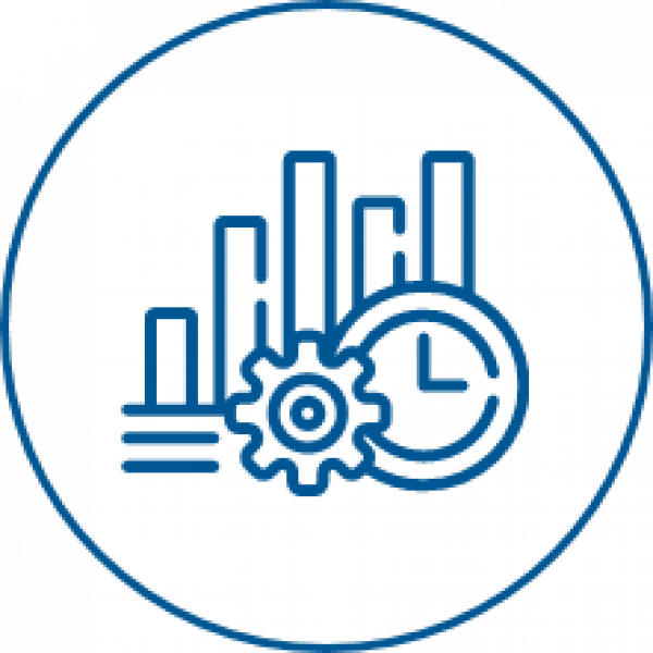 © neongrau a bar chart with a clock and a cogwheel in the foreground